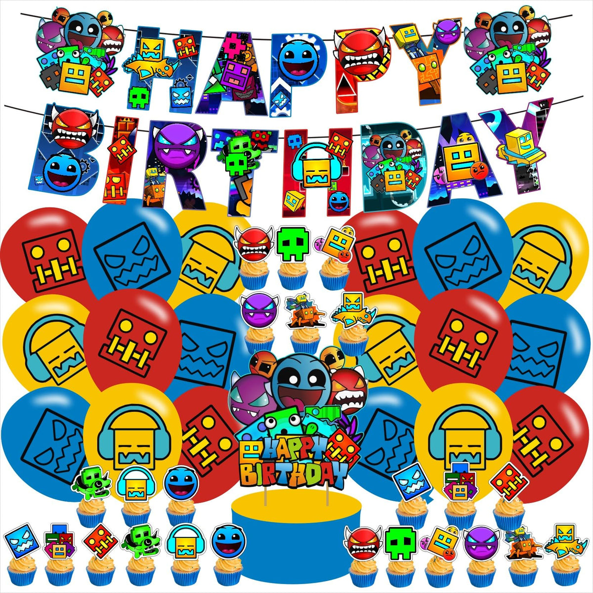 Karg Geometry Dash birthday banner decor for a fun, kid-friendly party.