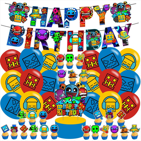 Karg Geometry Dash birthday banner decor for a fun, kid-friendly party.