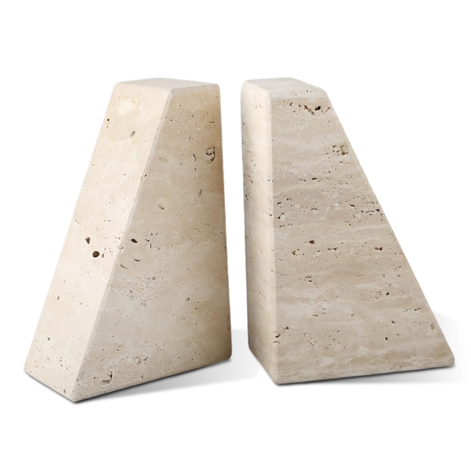 Karibiber Travertine bookends front view holding heavy books securely