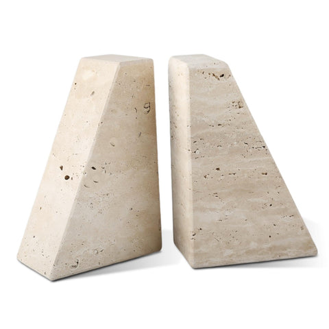 Karibiber Travertine bookends front view holding heavy books securely