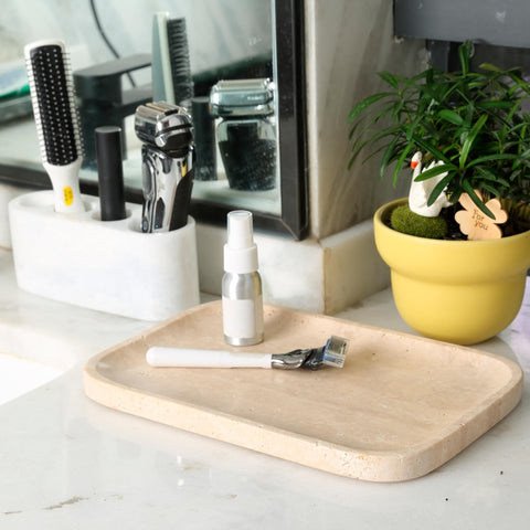 Karibiber travertine tray shows waterproof, easy-clean durability.