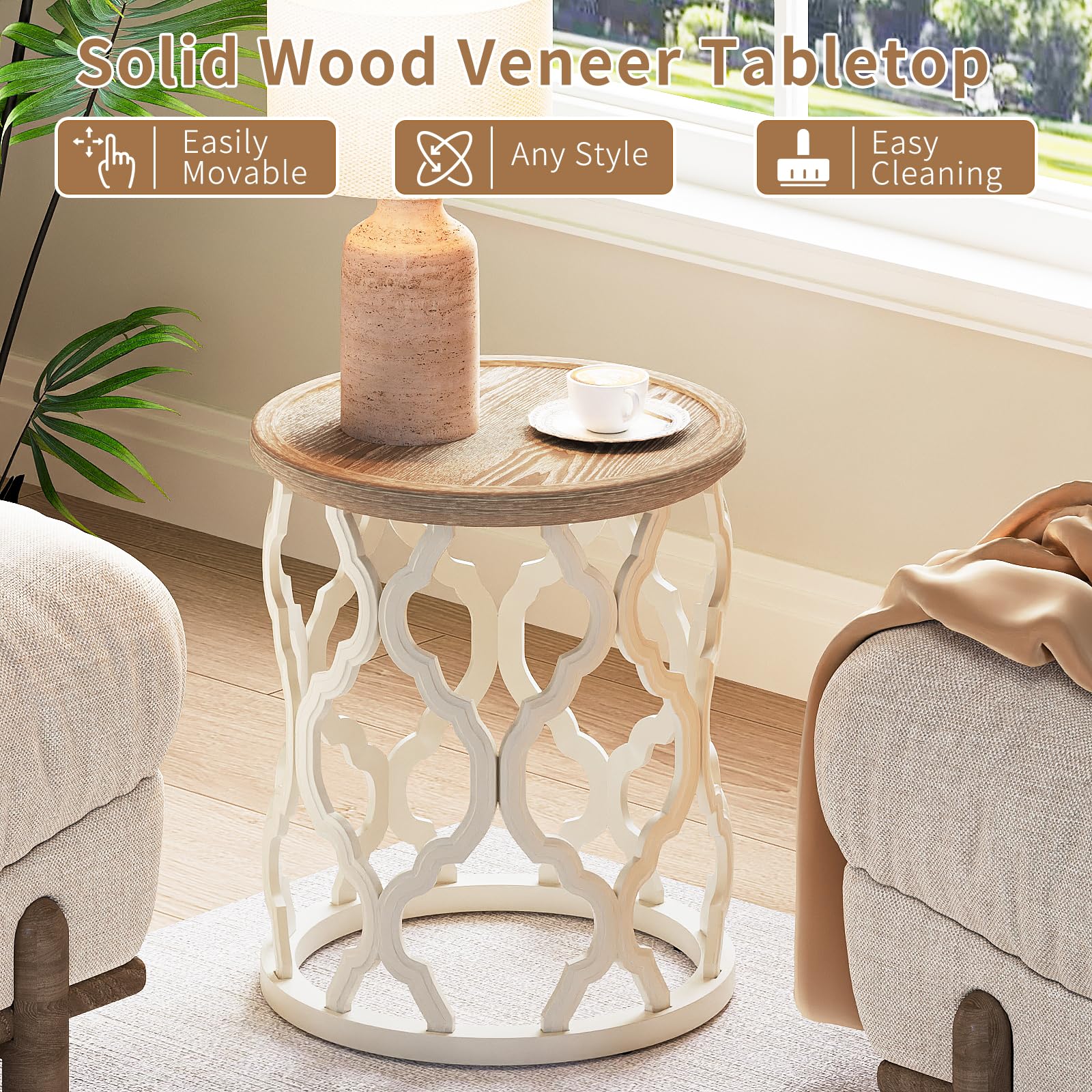 Karlott End Table curved motif frame adds elegant, versatile style