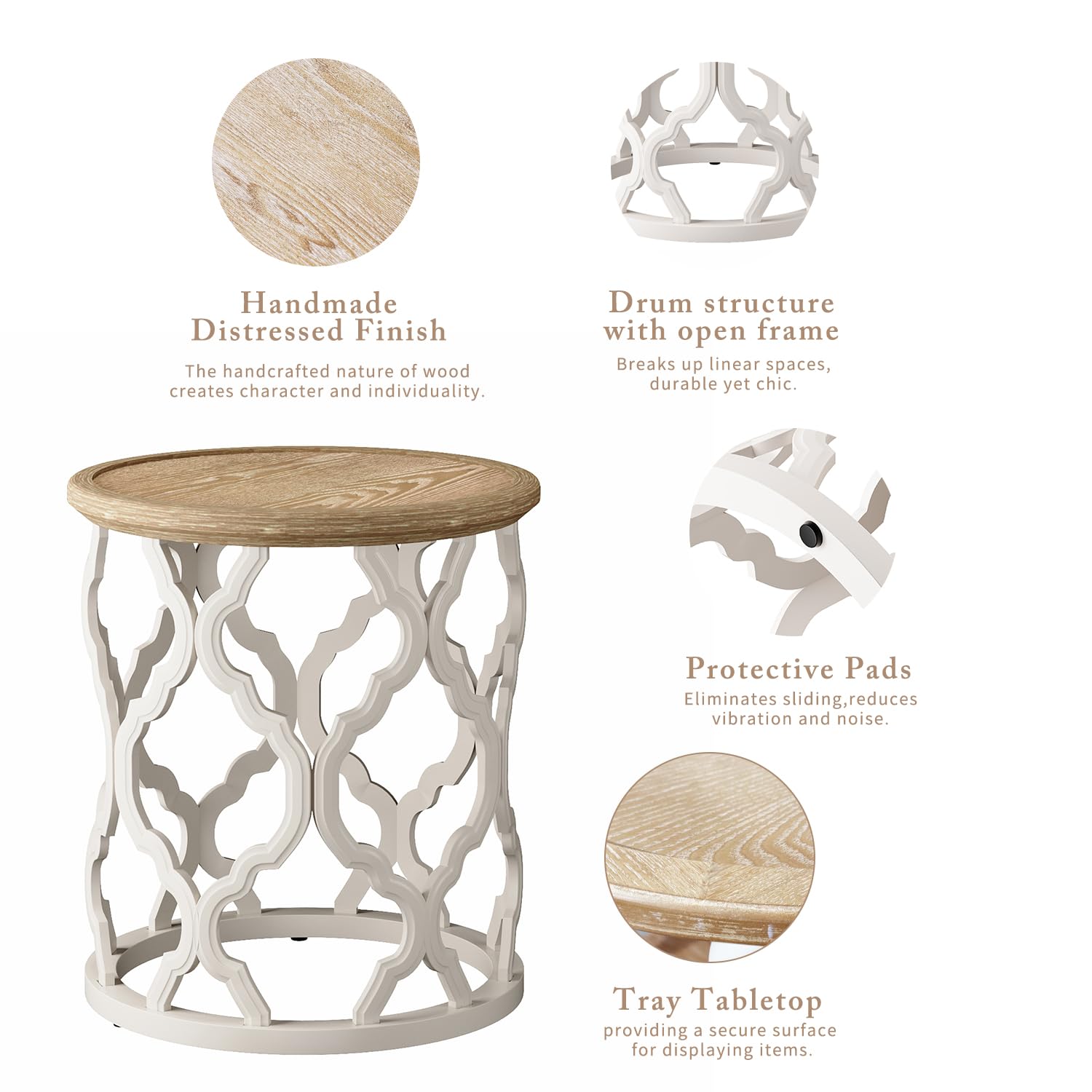 Karlott Farmhouse End Table 18.5 inch round dimensions suit small spaces