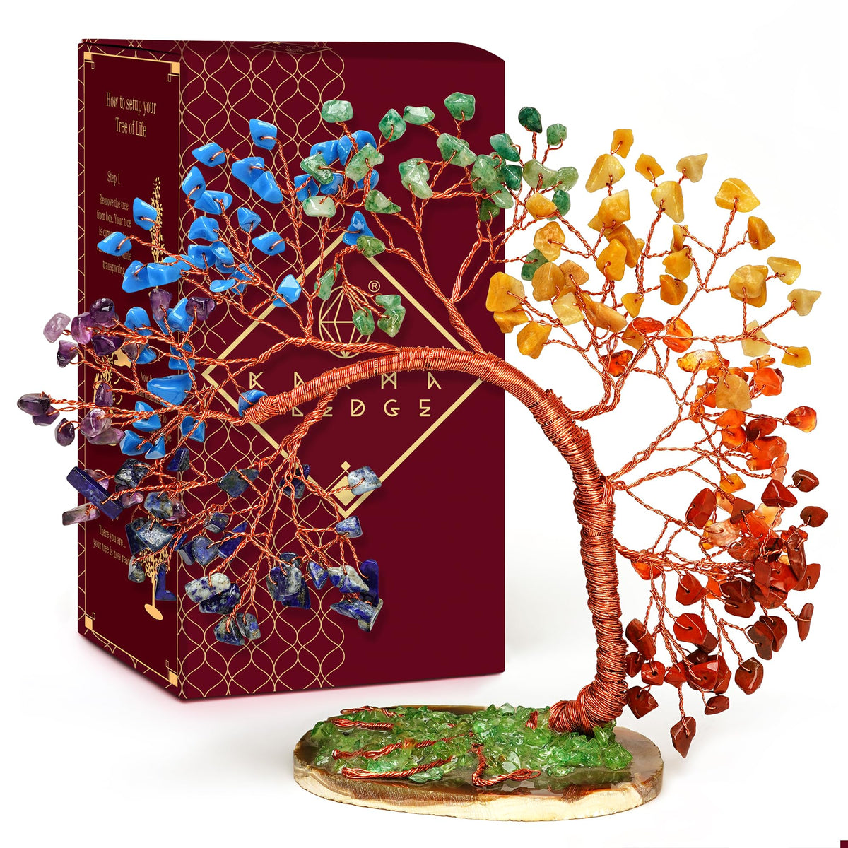 KARMAPLEDGE 7 Chakra Tree Life full view on crystal base for home decor and positive energy