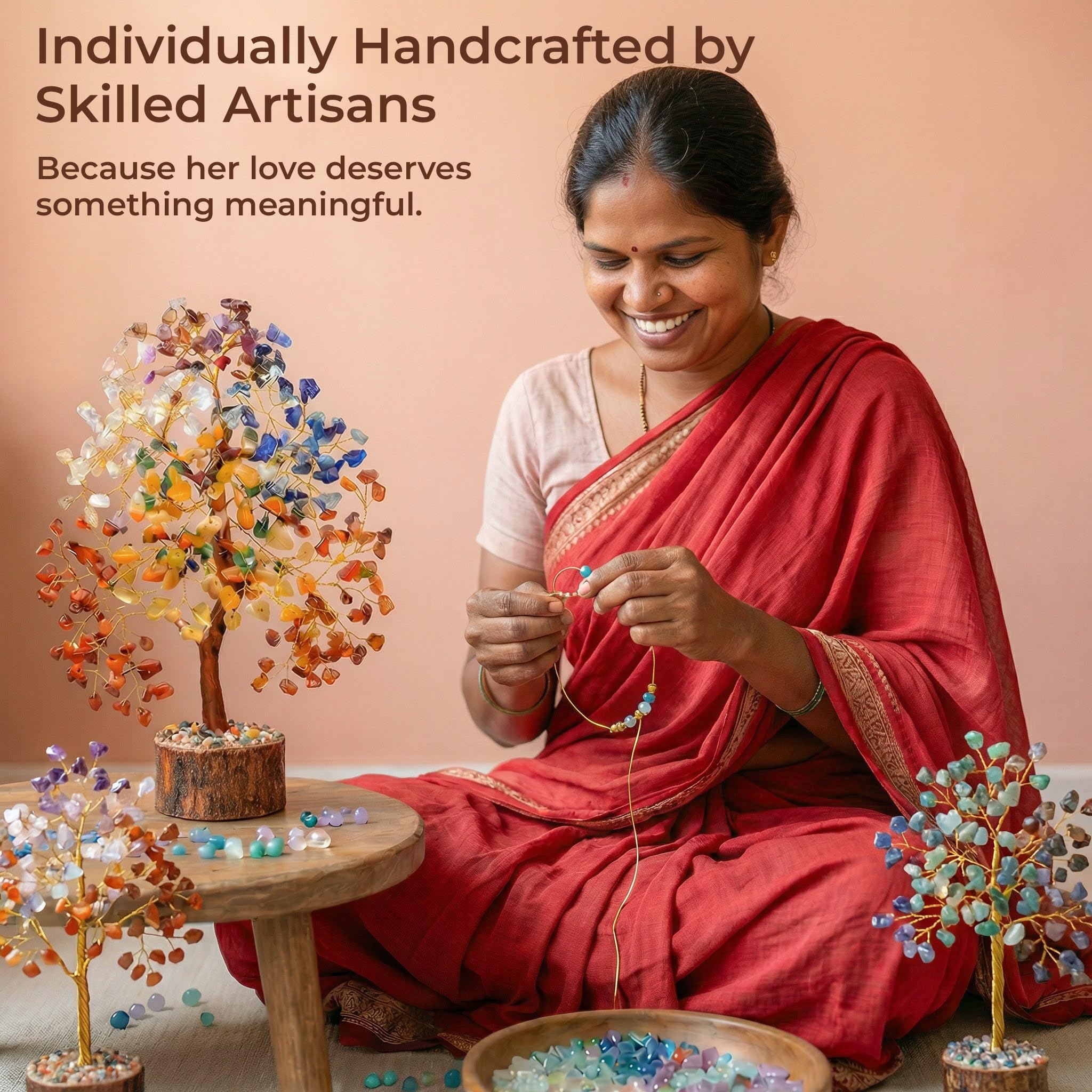 KARMAPLEDGE Crystal tree with a wooden base fits home or office
