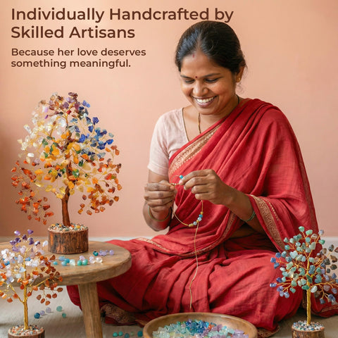 KARMAPLEDGE Crystal tree with a wooden base fits home or office
