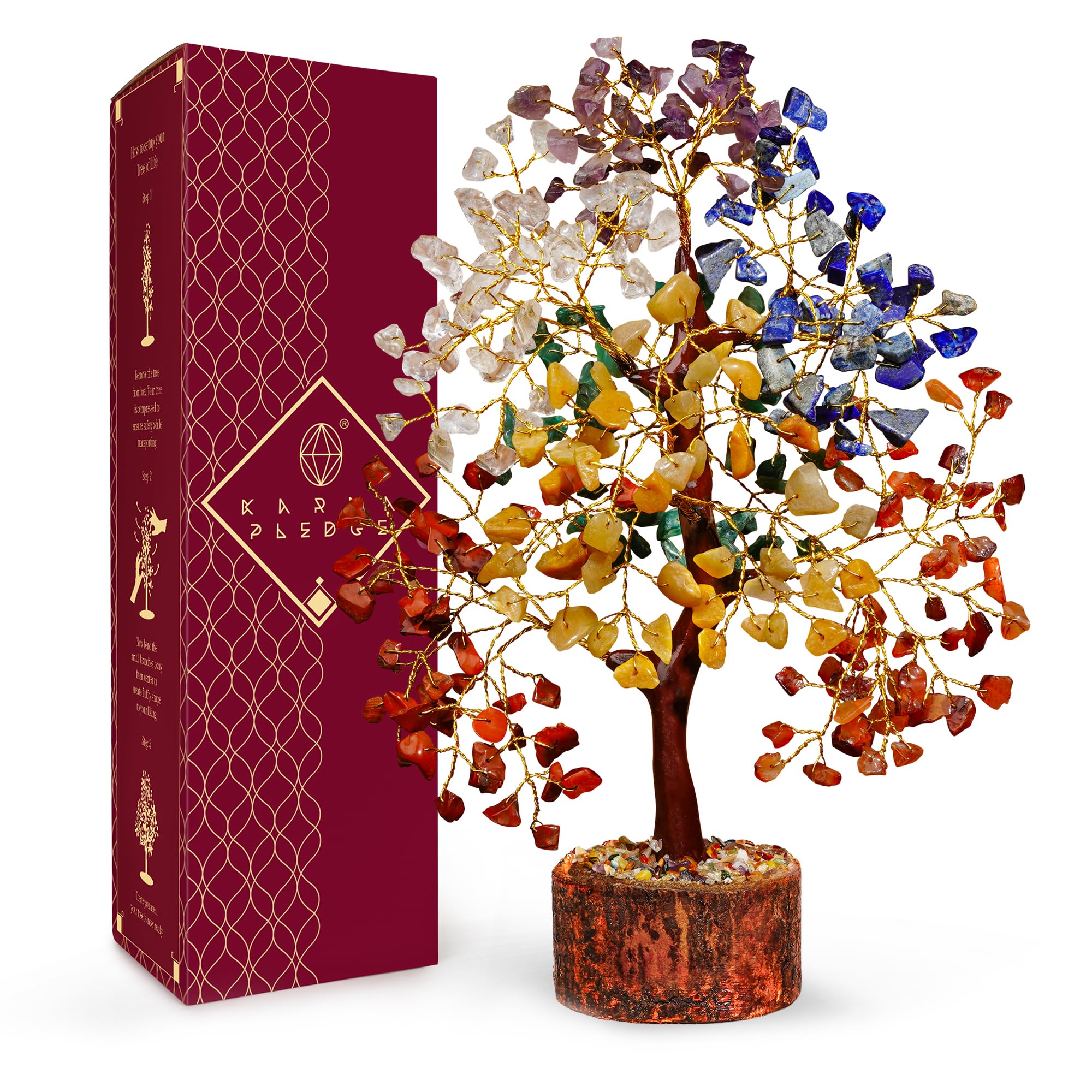 KARMAPLEDGE Chakra Tree of Life with crystal beads for serene desk decor