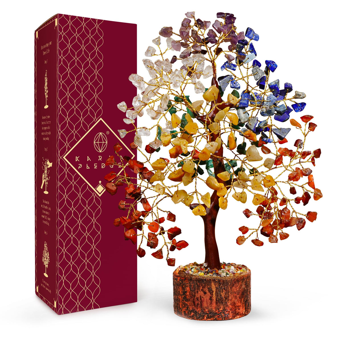KARMAPLEDGE Chakra Tree of Life with crystal beads for serene desk decor
