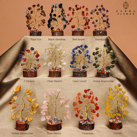 KARMAPLEDGE crystal tree with 7 chakra beads close-up highlights energy balance