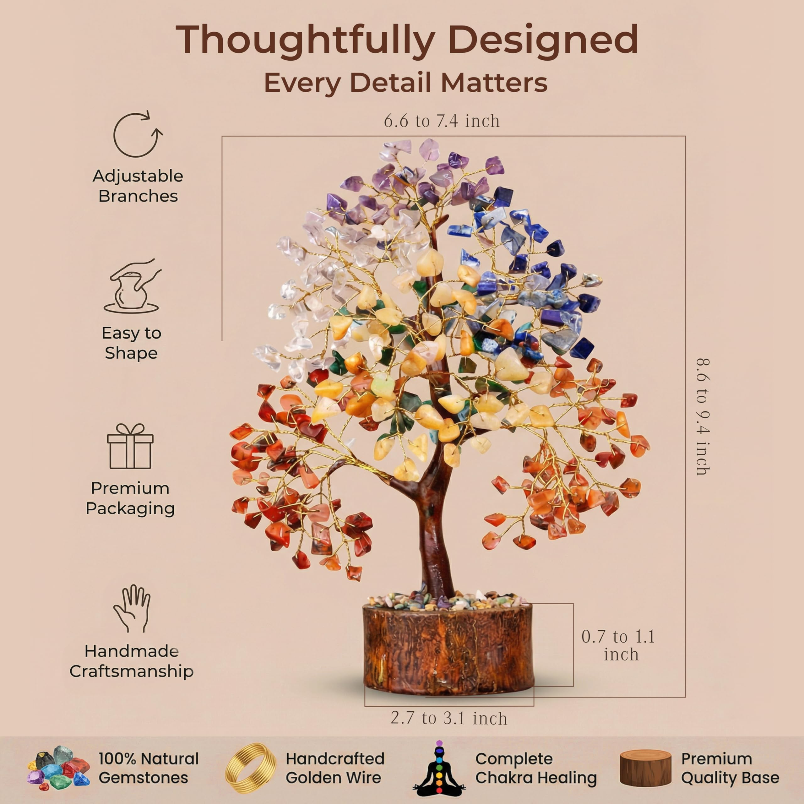 KARMAPLEDGE Crystal tree on wooden base adds positive energy to spaces