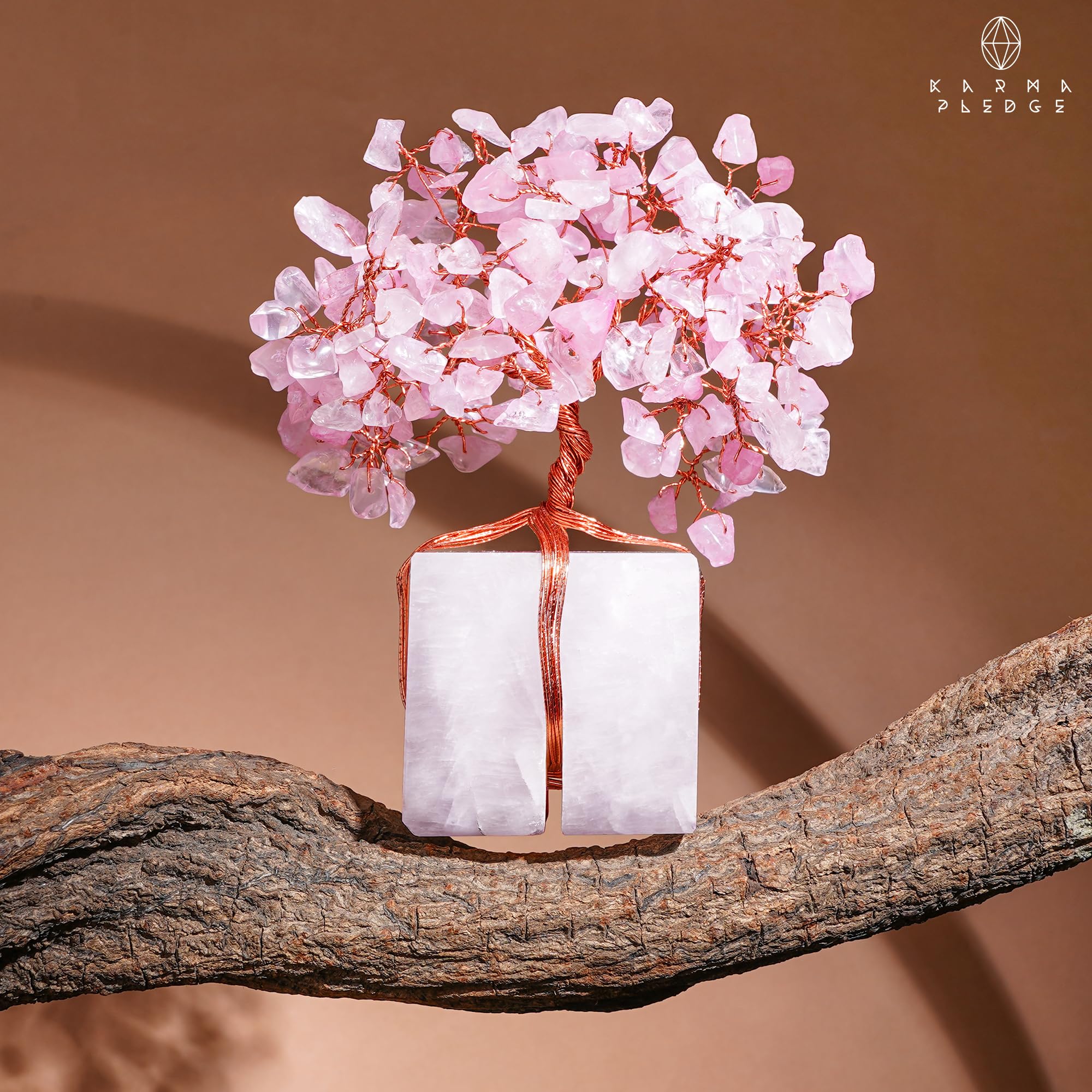 KARMAPLEDGE Rose Quartz Tree artisan note included for a personal touch