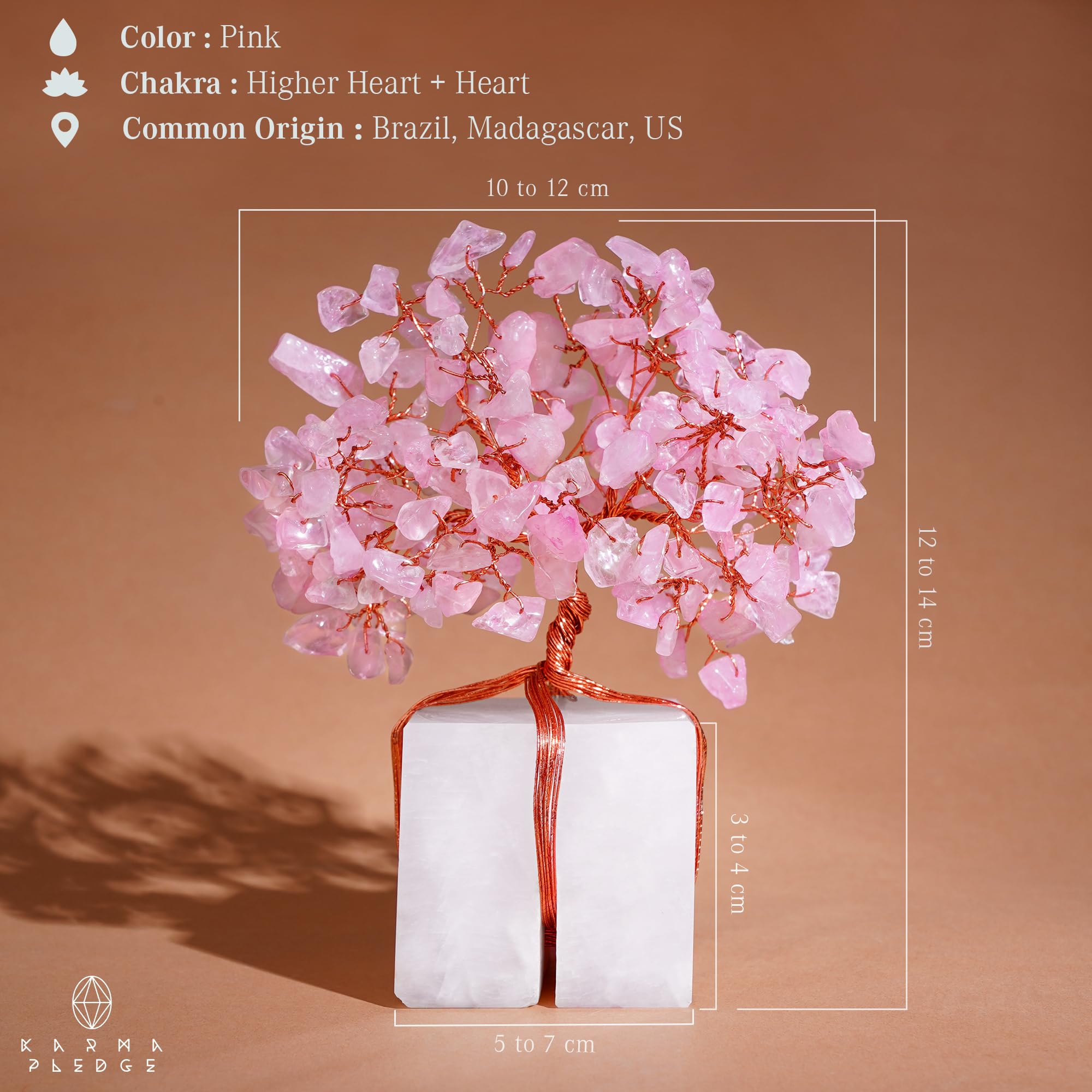KARMAPLEDGE Rose Quartz Tree copper wire design adds elegant balance to decor