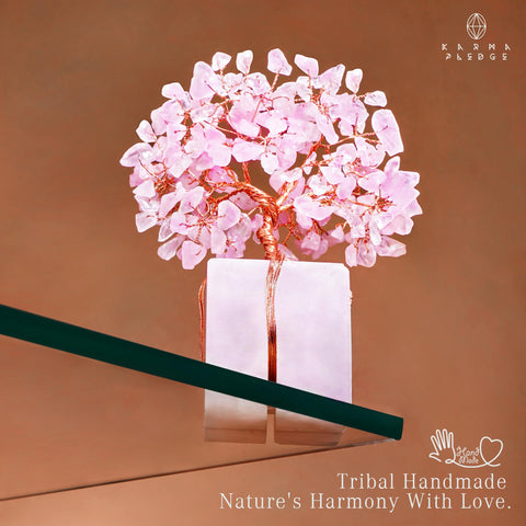 KARMAPLEDGE Rose Quartz Tree as chic decor for living room, desk, or shelf