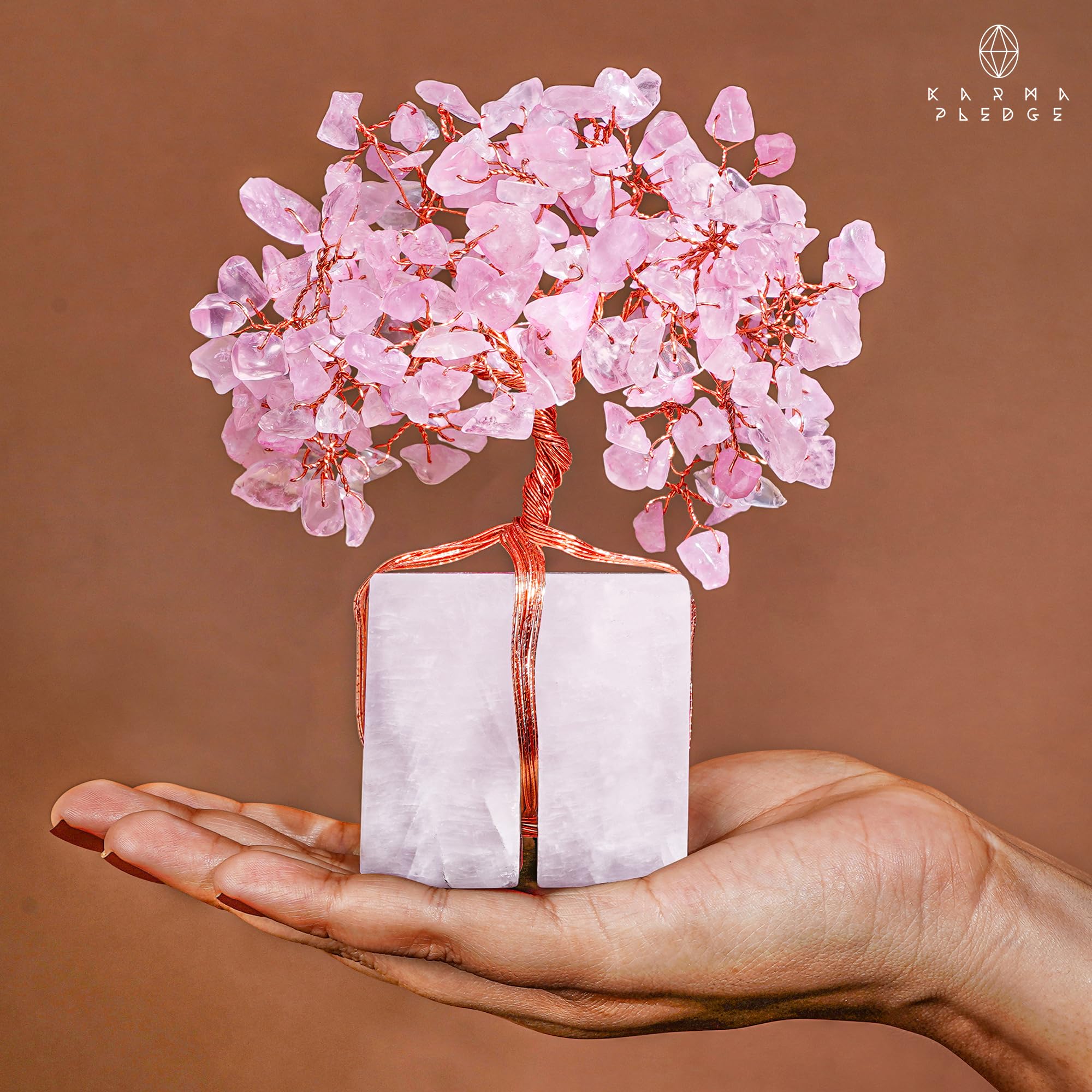 KARMAPLEDGE Rose Quartz Tree gift-pack ideal for birthdays and celebrations