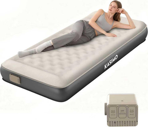 KASIMO twin air mattress with built-in pump for fast cordless inflation