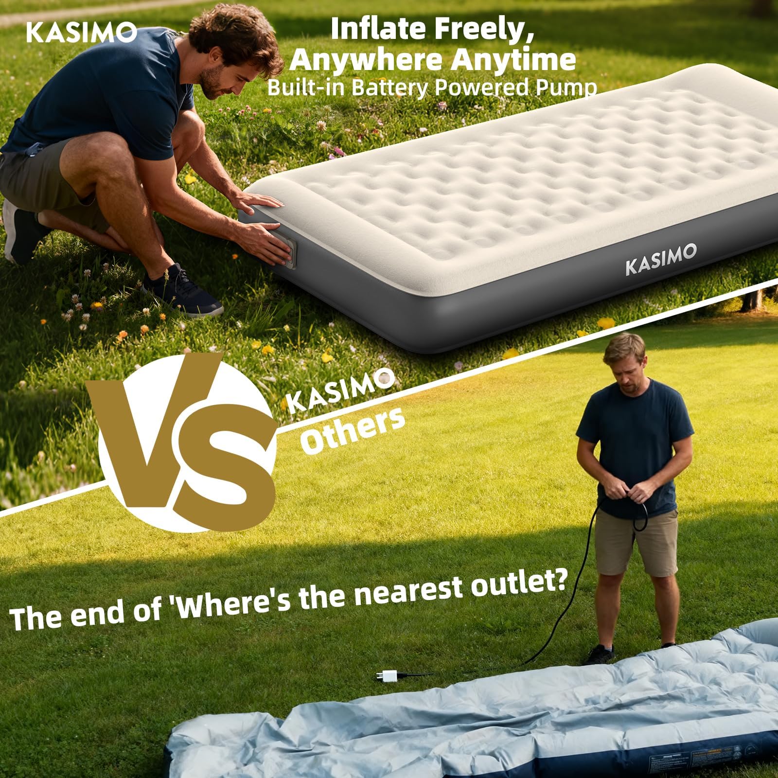 KASIMO compact folded twin air mattress for travel and storage