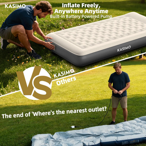 KASIMO compact folded twin air mattress for travel and storage