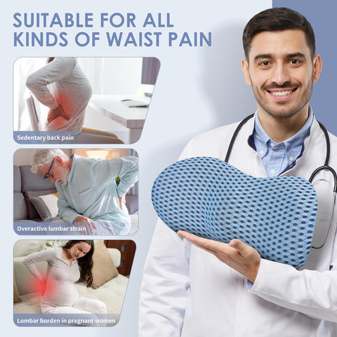 Kasney lumbar support pillow in car seat illustrates travel-friendly comfort during commutes.