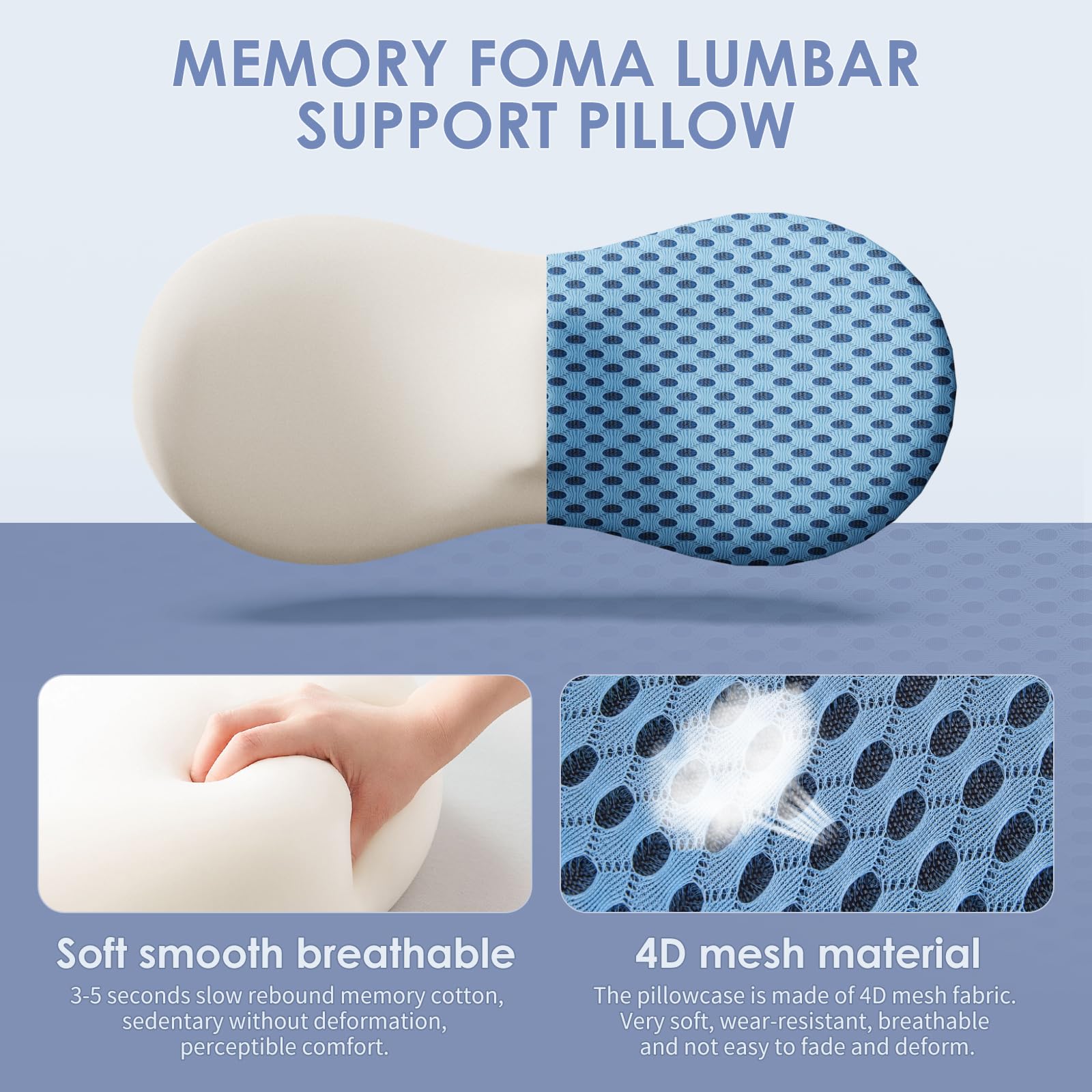 Kasney lumbar support pillow side profile highlights memory foam that hugs the back.