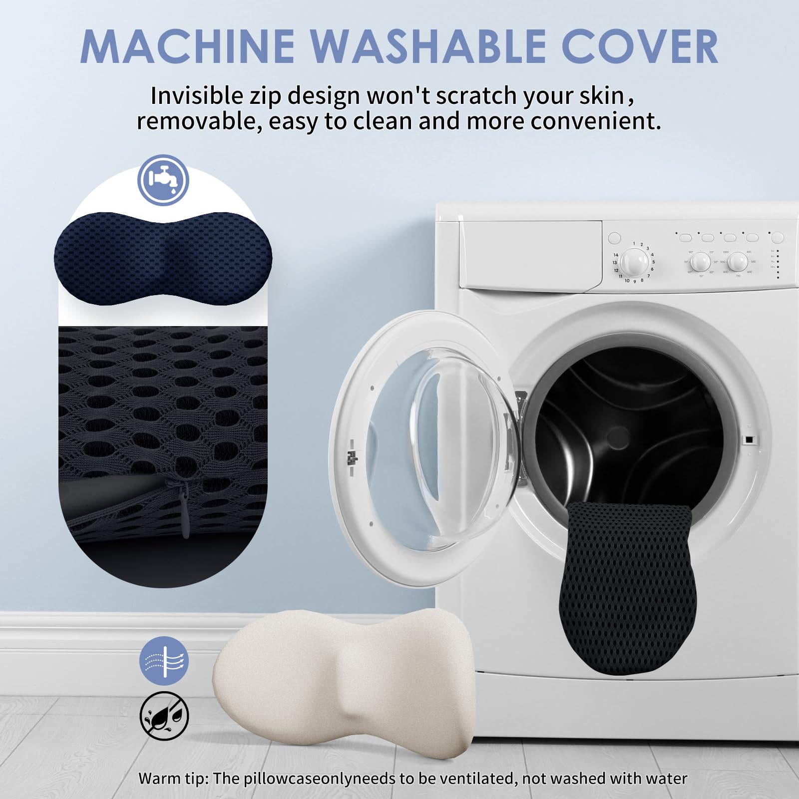 Kasney lumbar support pillow with washable cover for easy hygiene care