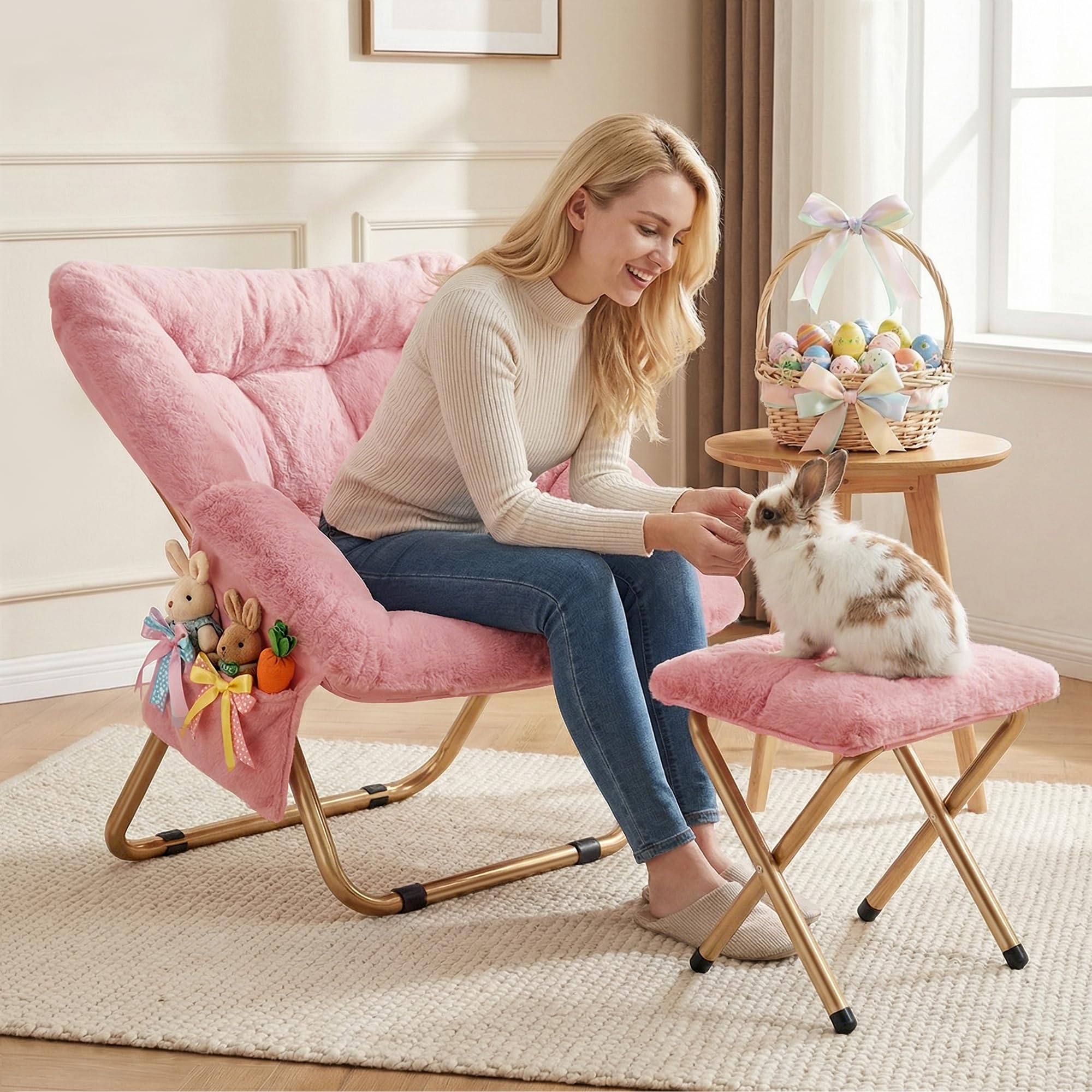 Kasunpul Comfy Saucer Chair in pink for bedrooms and lounges.