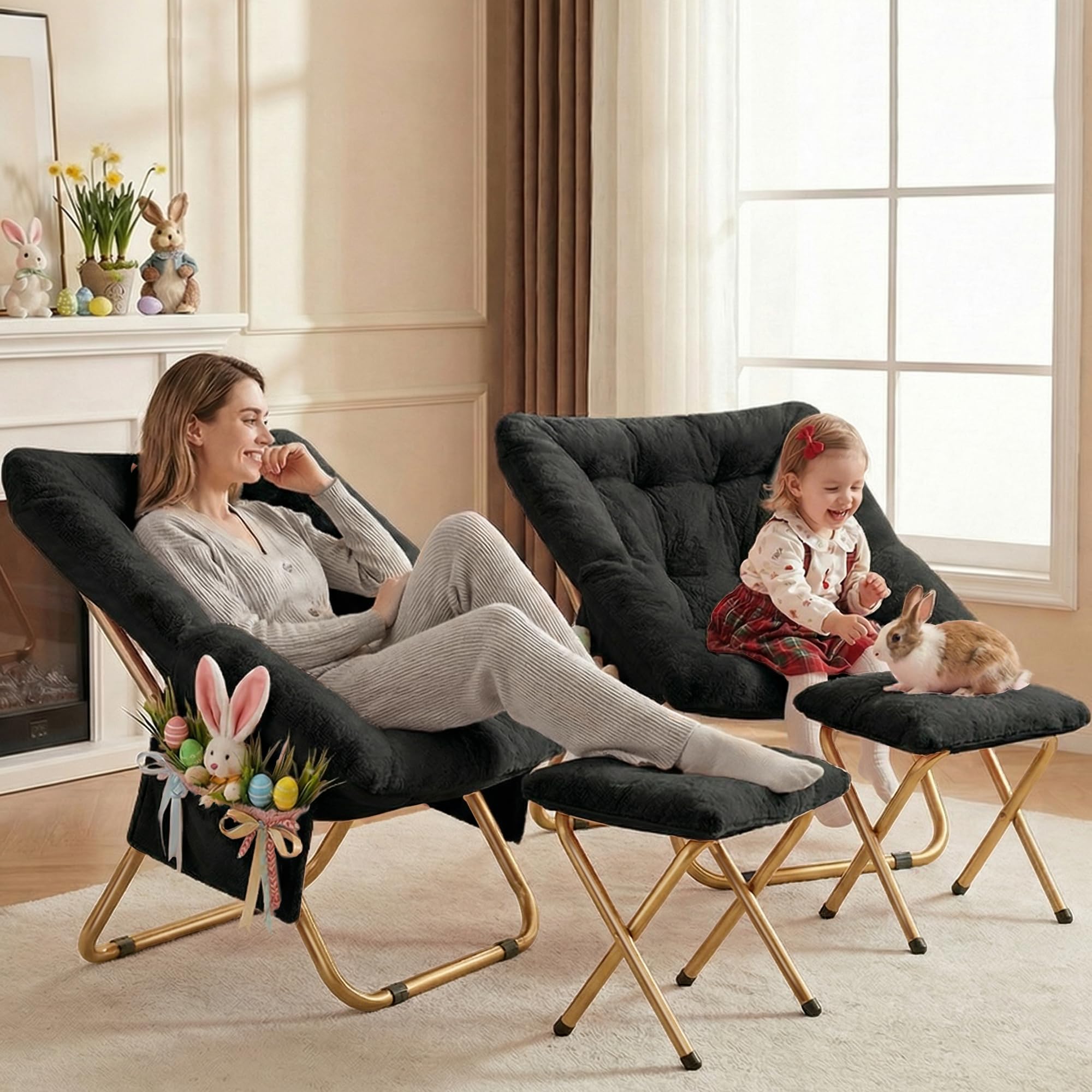 Kasunpul Comfy Saucer Chair opened to reveal foldable, space-saving design