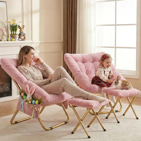 Kasunpul Comfy Saucer Chair unboxed with fluffy faux fur texture.