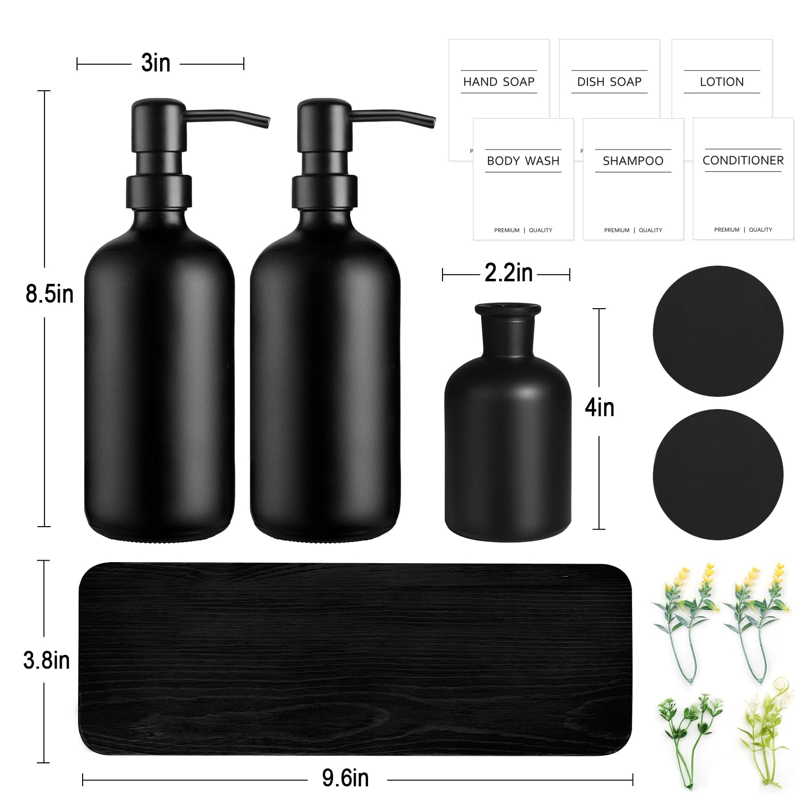 Kasunting dish soap dispenser set on wood riser tray keeps counters tidy