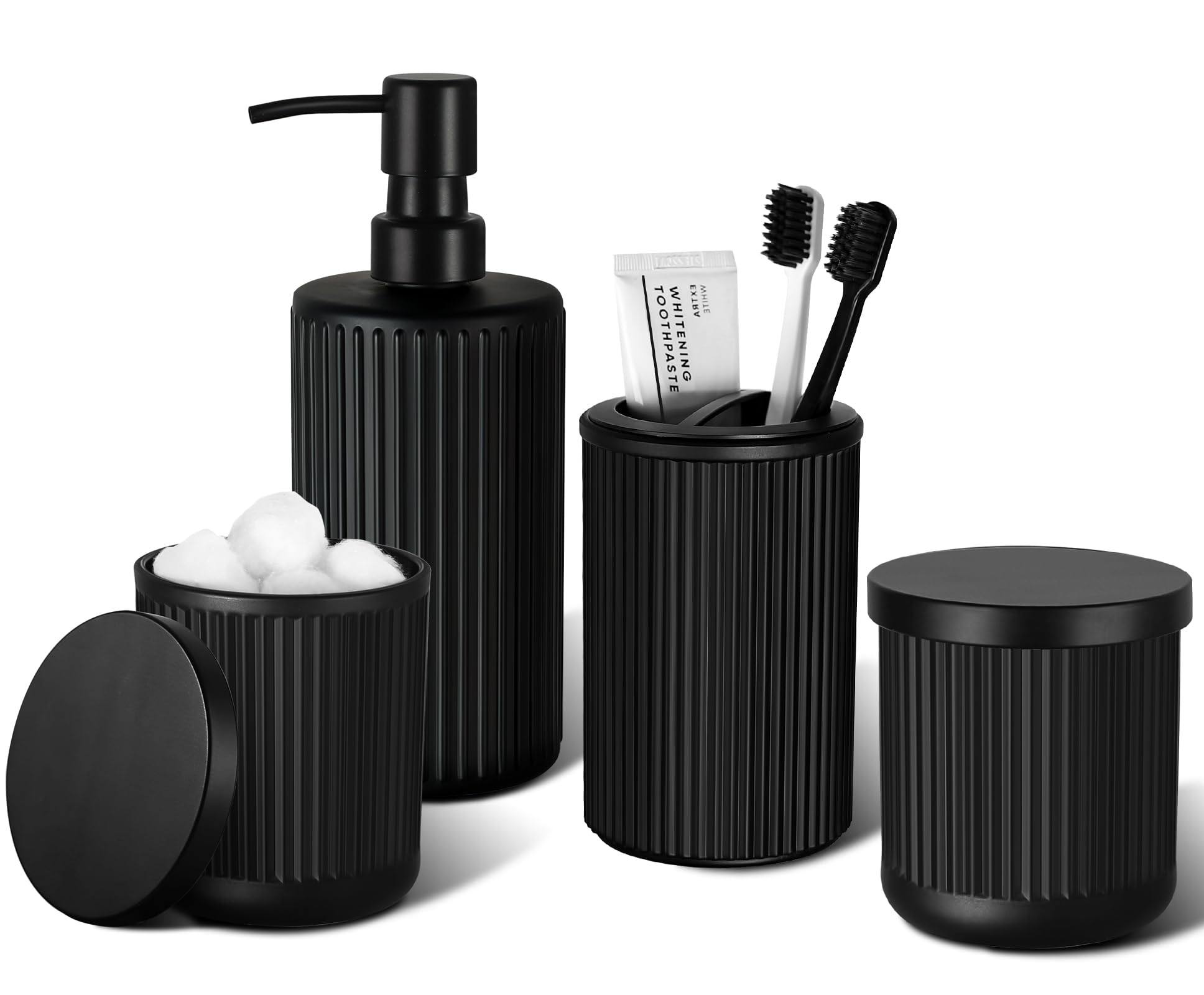 Kasunting matte black bathroom dispenser on a clean vanity for sleek organization