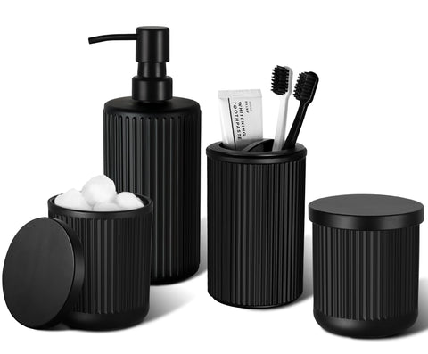 Kasunting matte black bathroom dispenser on a clean vanity for sleek organization