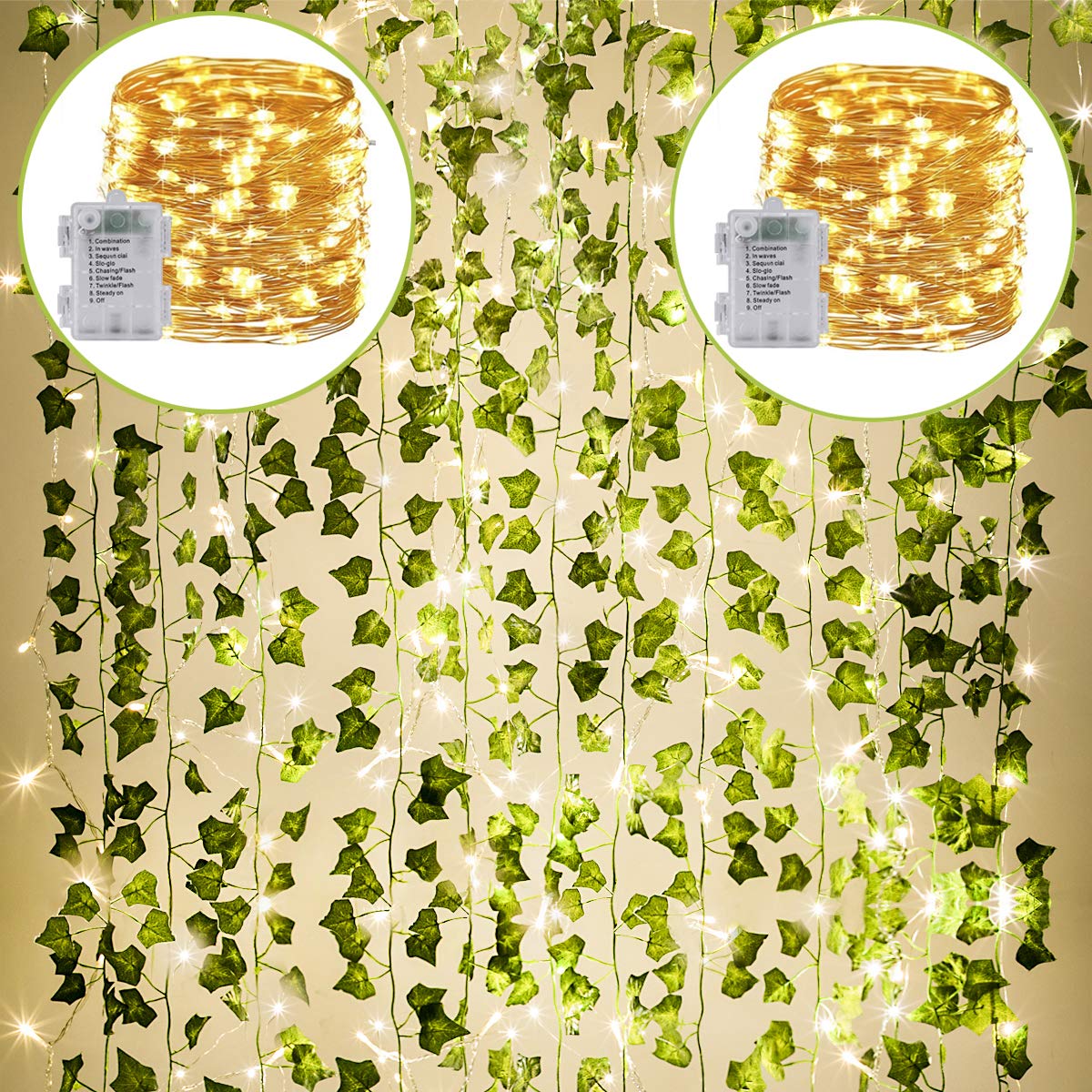 KASZOO ivy garland 82-inch with LED strings for indoor or outdoor décor.