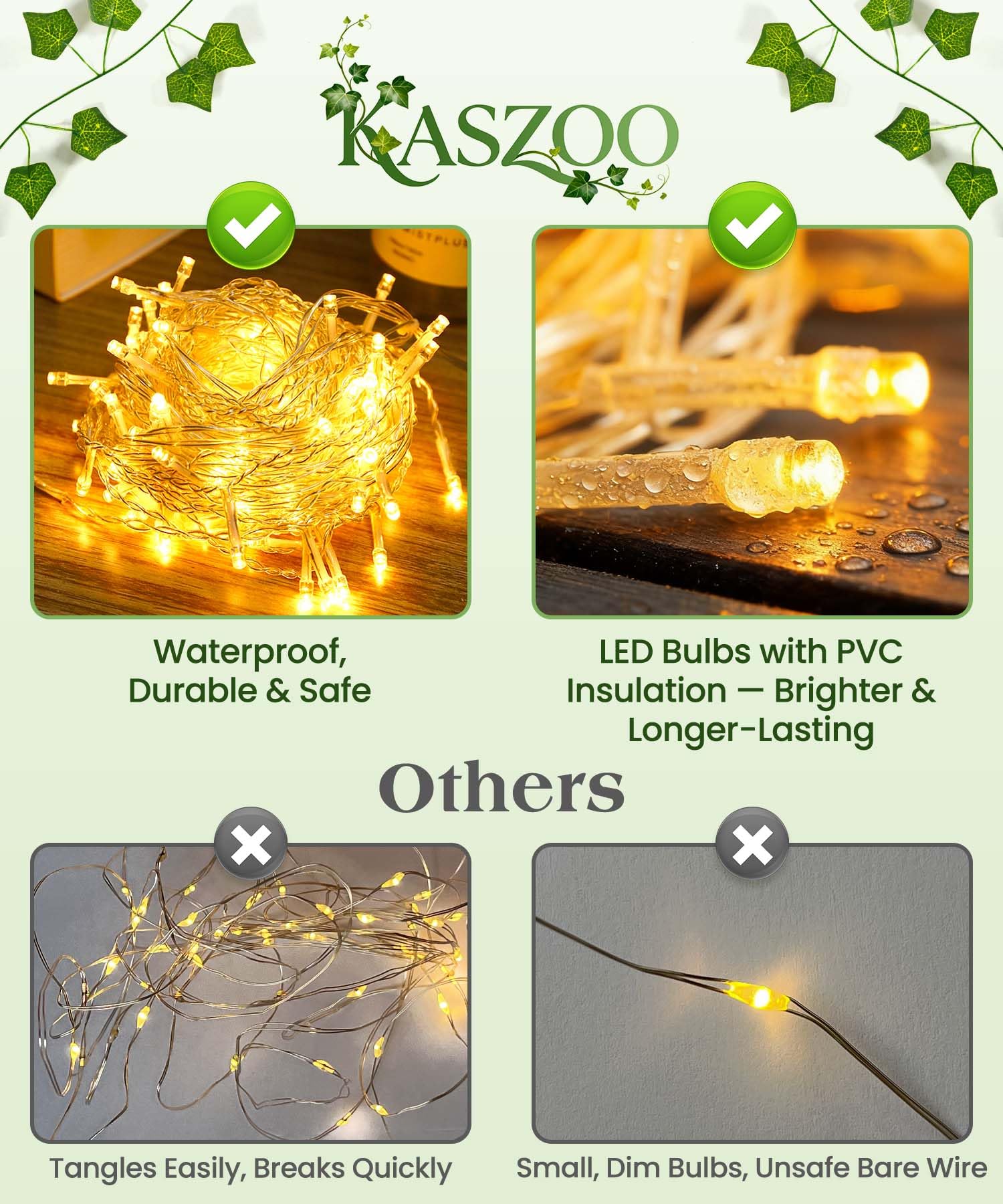 KASZOO LED string ivy light provides warm ambiance for events.
