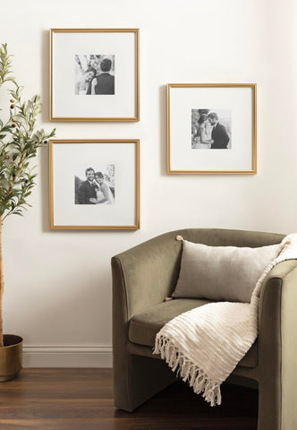 Close-up of vintage gold beveled finish on Adlynn frame