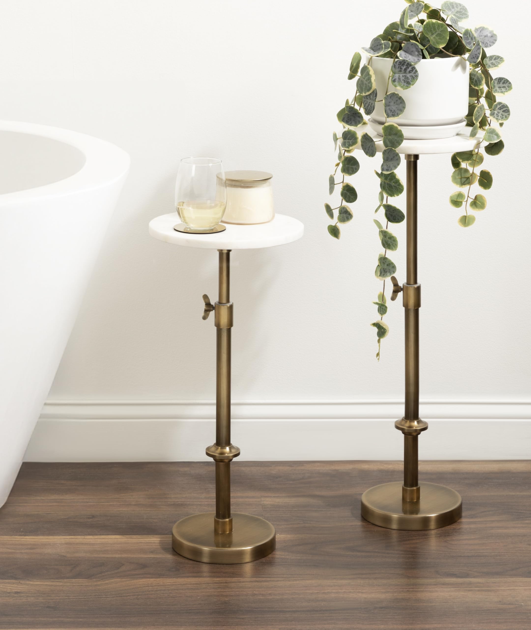 Kate and Laurel Engles round table measures 10 by 10 inches, ideal for compact corners.