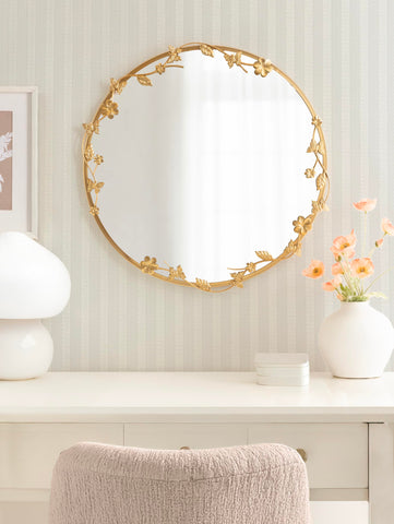 Kate and Laurel Rosella mirror over sink creates glamorous bathroom focal point.