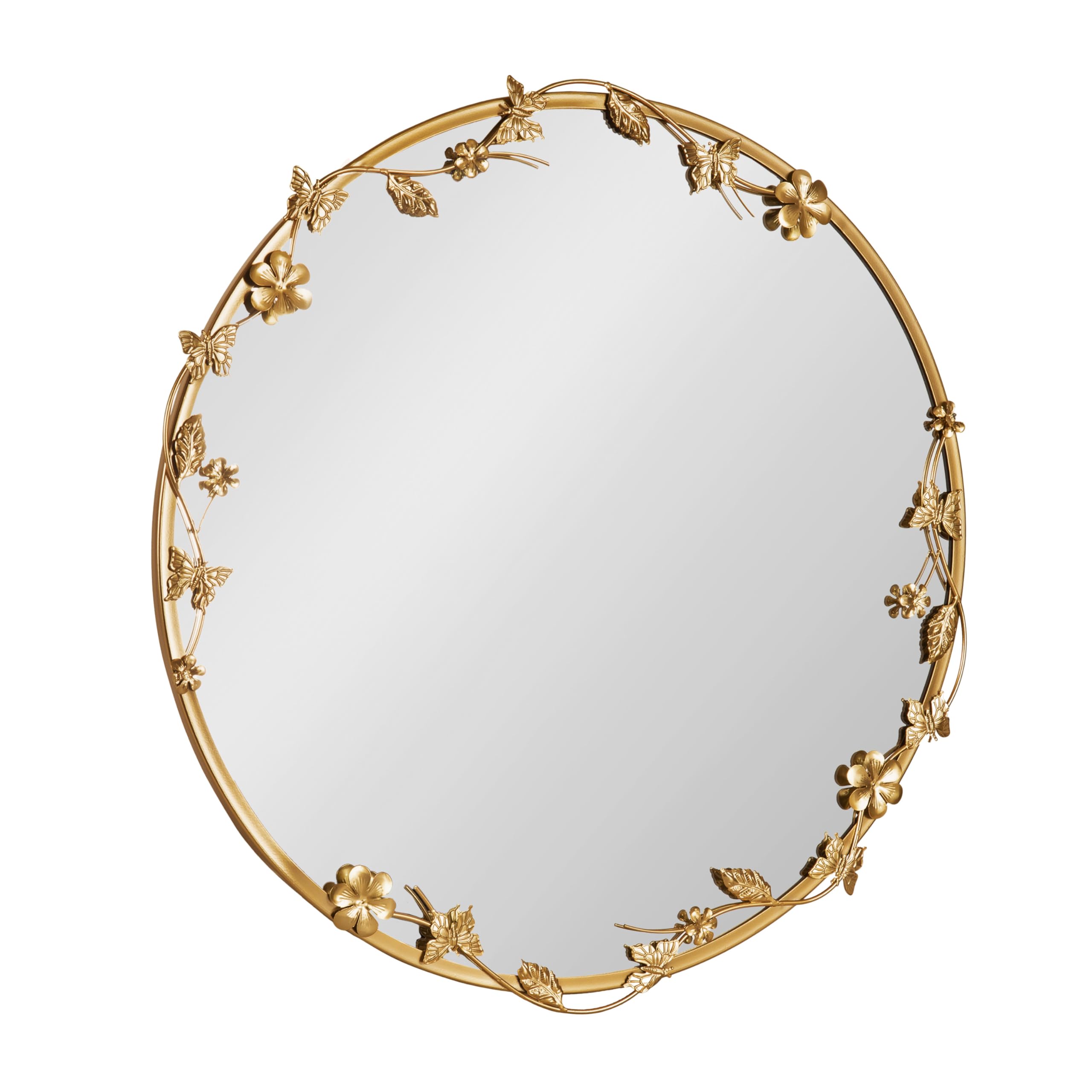 Kate and Laurel Rosella round wall mirror with floral detail enhances any wall and reflects light.