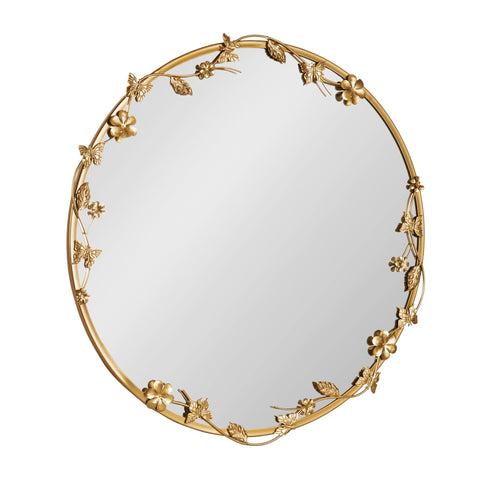 Kate and Laurel Rosella round wall mirror with floral detail enhances any wall and reflects light.