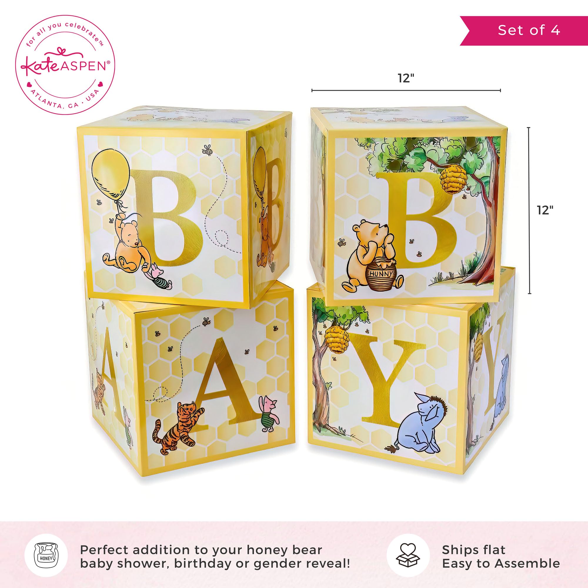 Kate Aspen blocks with letters add a playful nostalgic touch to Winnie or forest themes