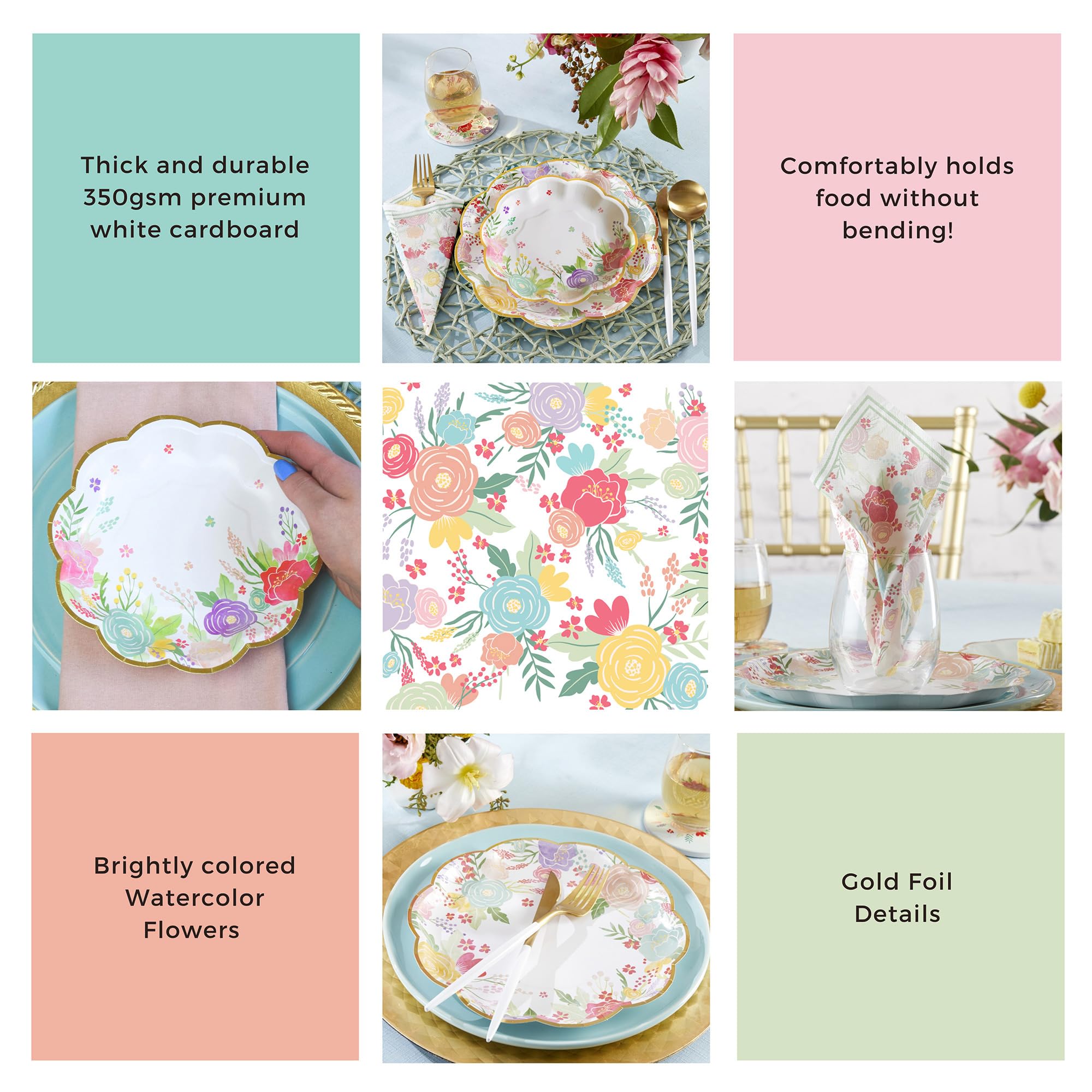 Kate Aspen Garden Blooms table decor setup enhances bridal or baby shower themes.