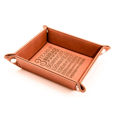 Kate Posh rawhide leatherette tray with pinched corners suits desk or nightstand.