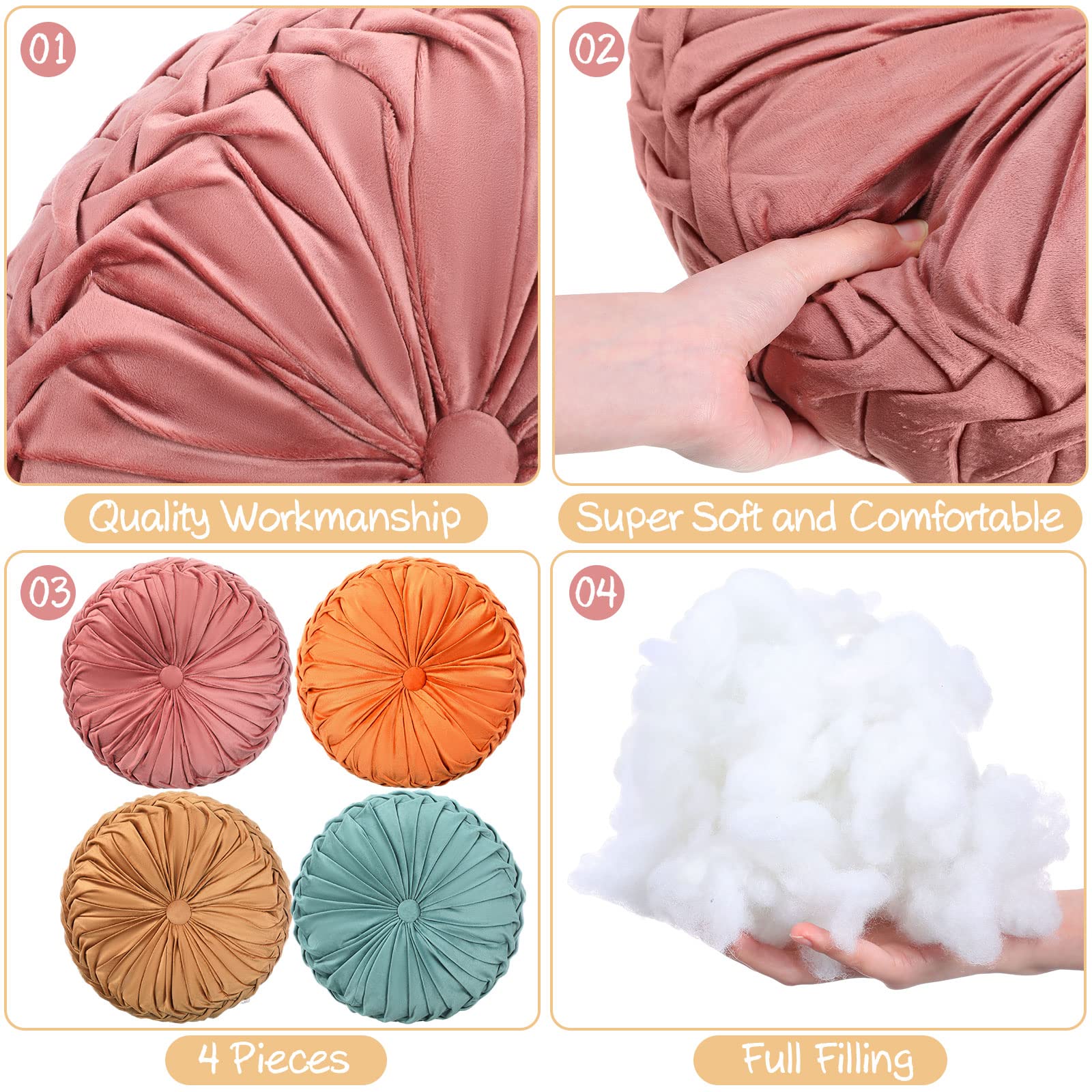 Kathfly bean paste pink pumpkin pillow soft velvet with pleats.