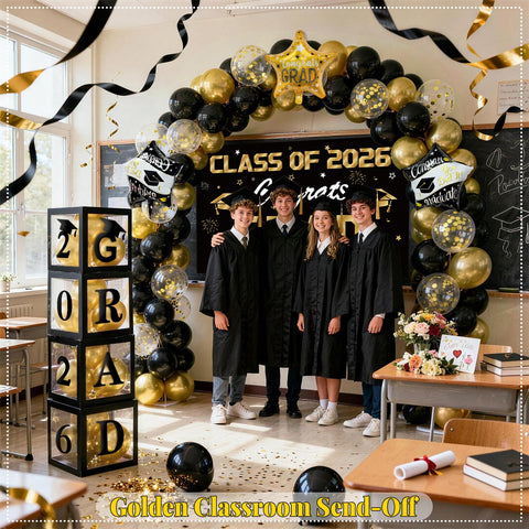 KaTiSeMo Graduation balloon arch creates a dramatic wall display for photos.