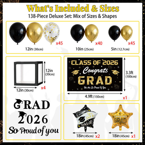 KaTiSeMo 12-inch latex balloons add classic black and gold charm.