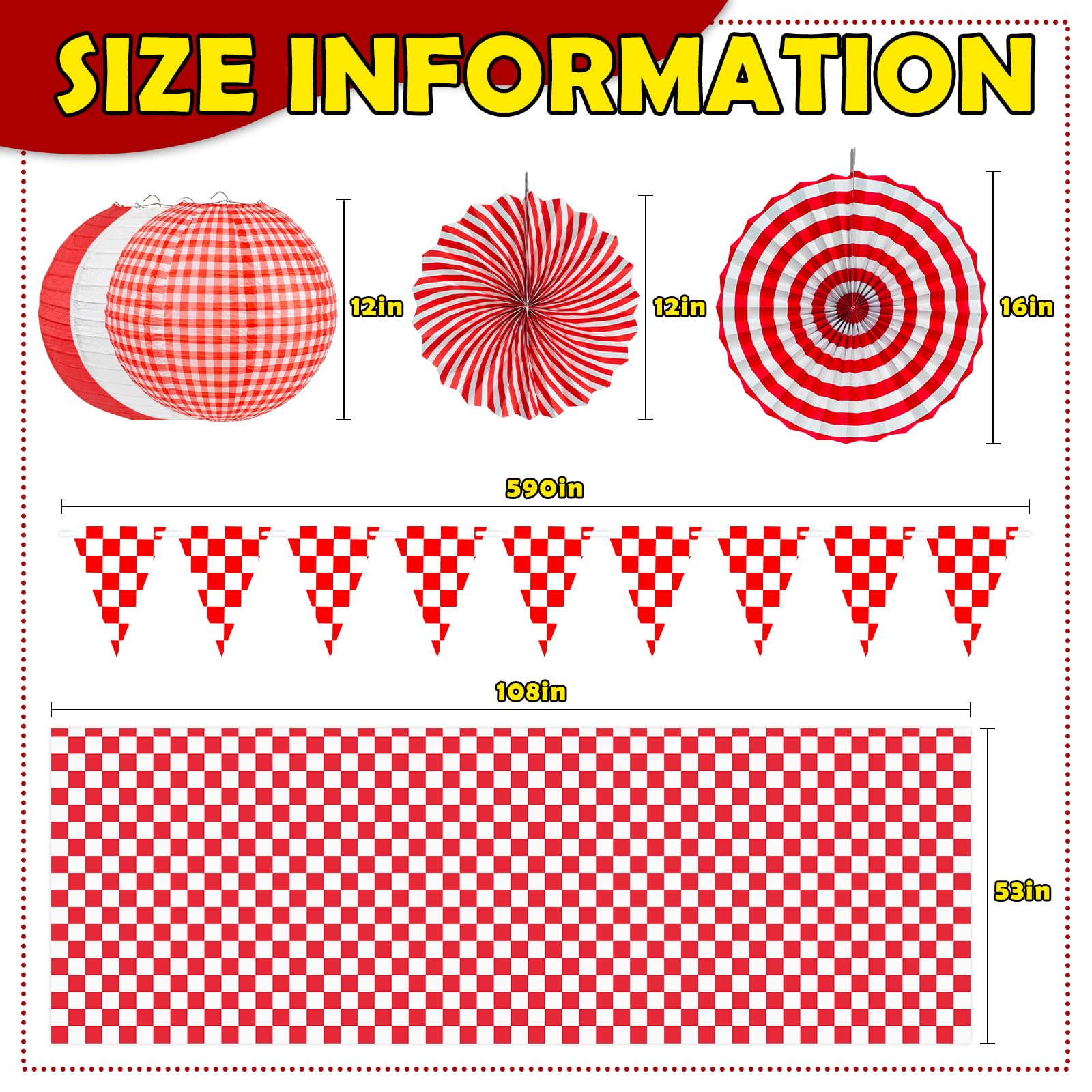 KaTiSeMo red gingham paper lanterns in 12-inch size for colorful lighting.