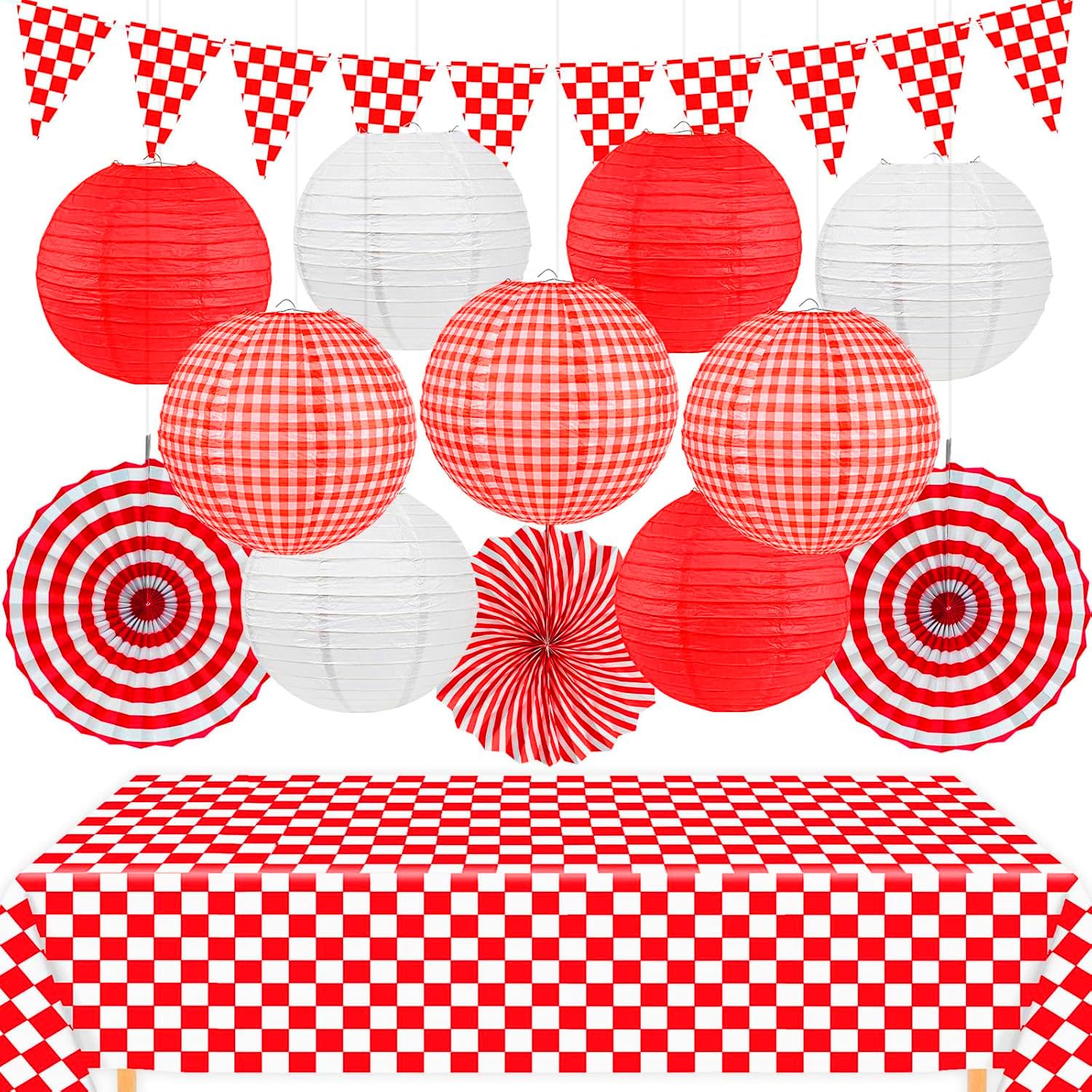 KaTiSeMo picnic decor set with red gingham for festive outdoor parties.
