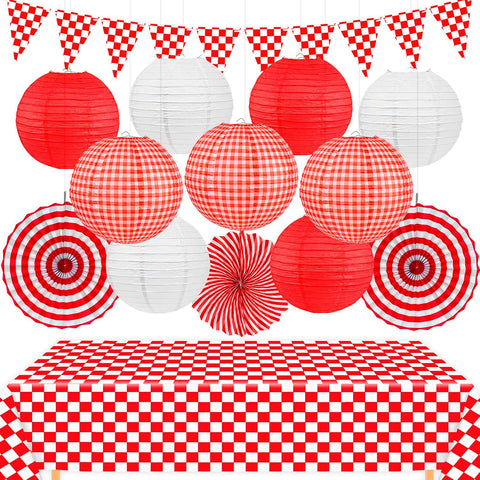 KaTiSeMo picnic decor set with red gingham for festive outdoor parties.