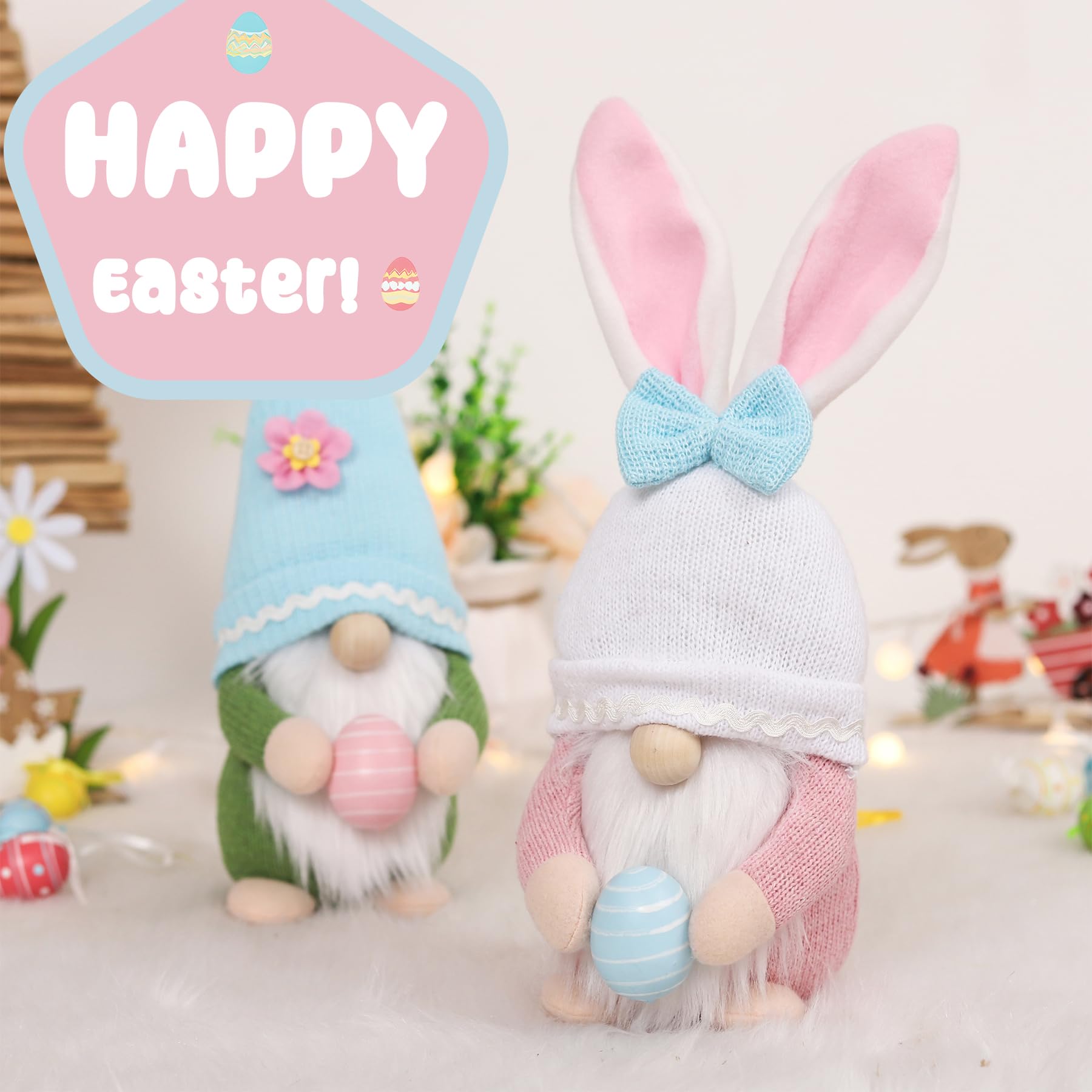 Katlymio bunny dolls holding eggs to brighten tabletops and shelves
