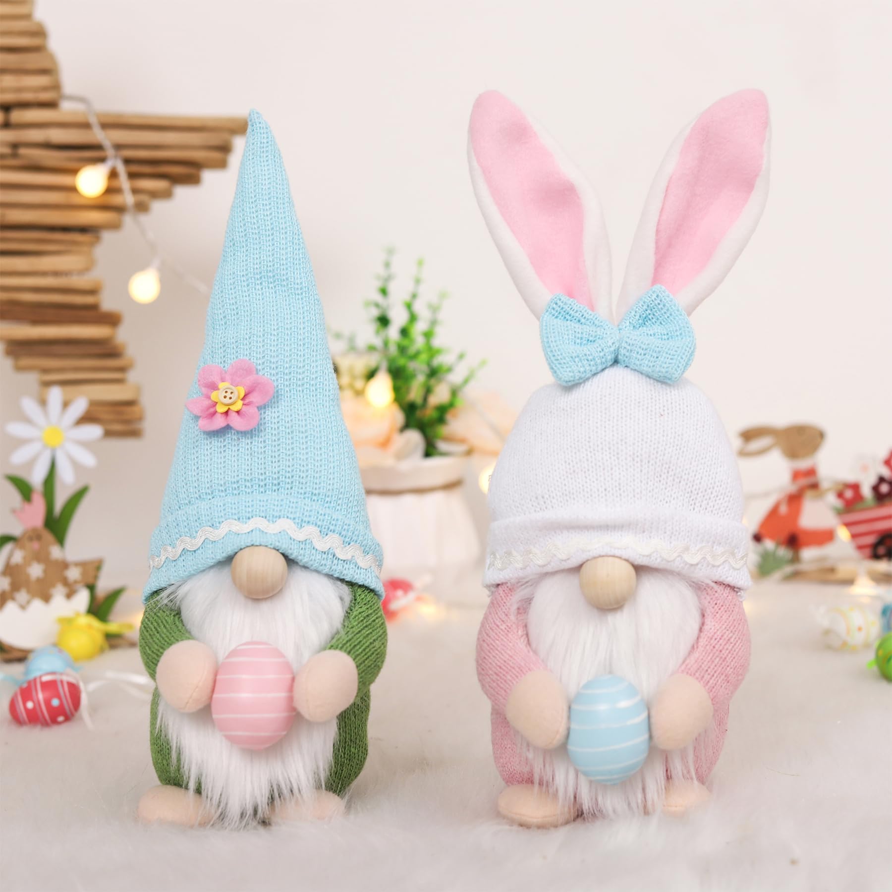 Katlymio Mother's Day gnomes plush set with two bunny dolls for spring decor