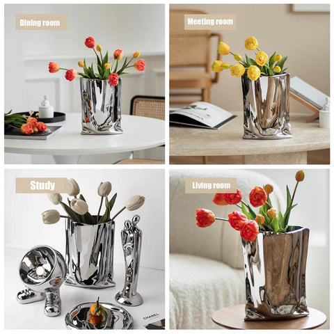 Katoonx crinkle-texture vase enhances ambiance with reflective shine.