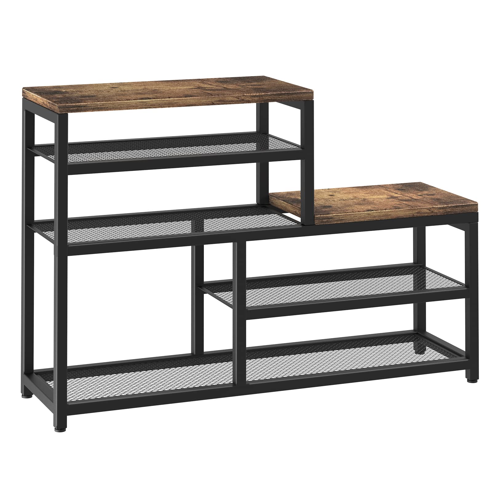 Katrawu brown shoe rack bench front view with compact 5-tier storage.